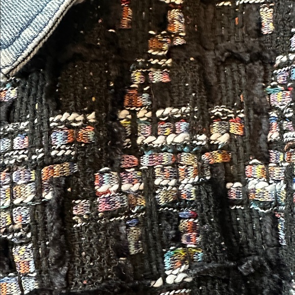 Ecru Black Mixed Media Tweed Houndstooth Denim Blazer Jacket Petite Small PS - Picture 11 of 13